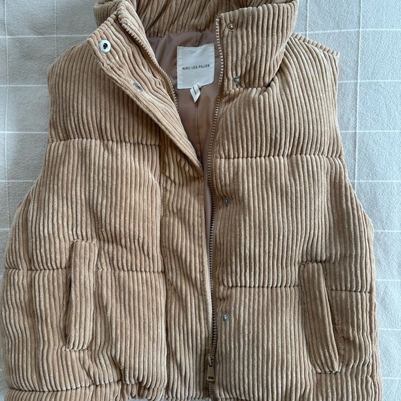 Avec Les Filles Jackets & Blazers - Avec Les Filles Beige Corduroy Puffer Vest